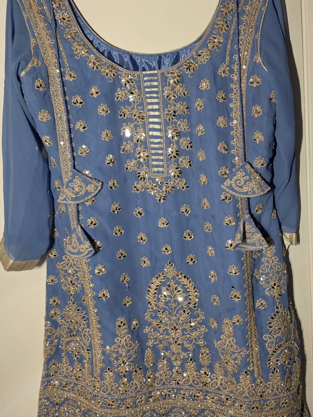 Blue Embroidered Traditional Tunic with Gold Accents